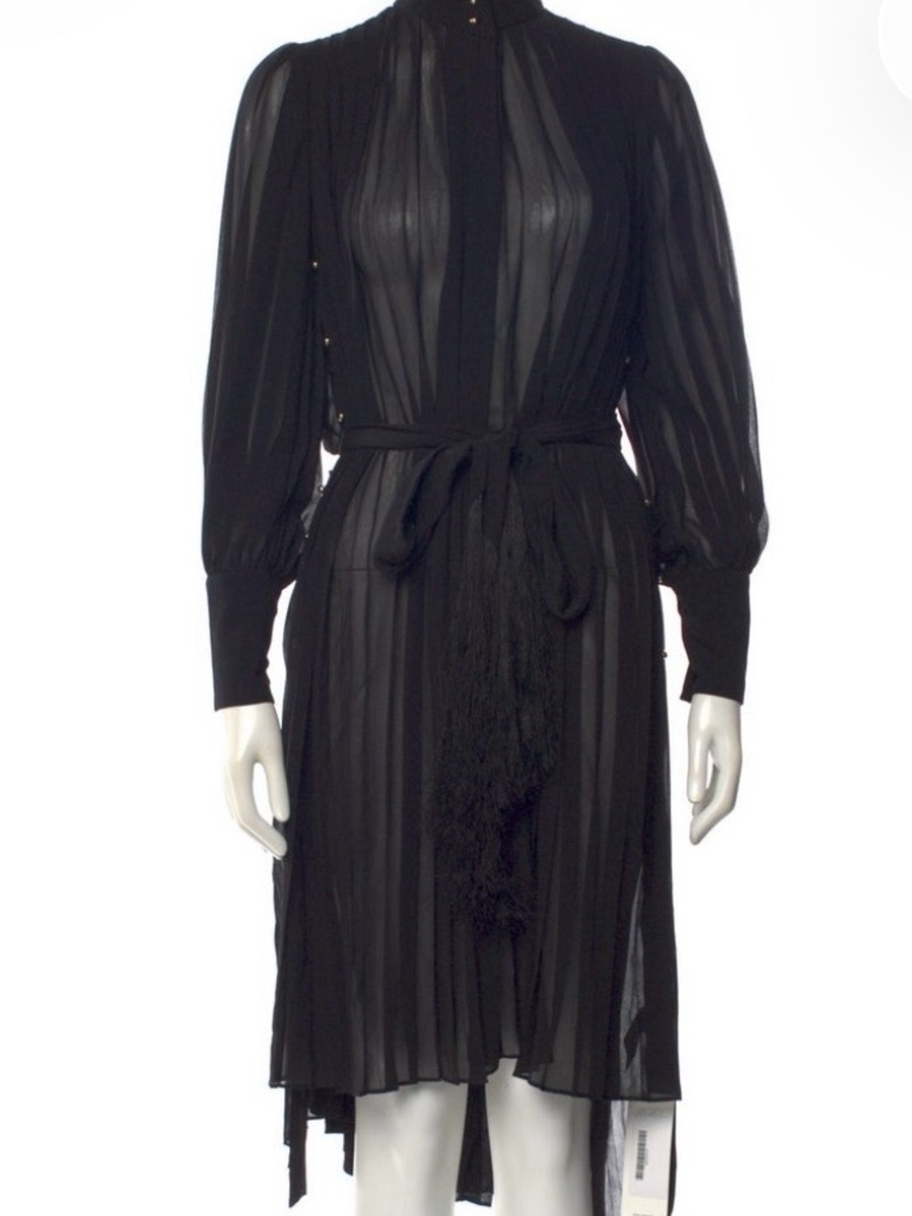 Zimmerman  Black Long-Sleeve Tie-Waist Midi Dress